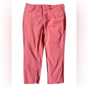 Chicos So Slimming Girlfriend Slim Leg Crop Jeans Pants Size 12 Pink Frayed Hem
